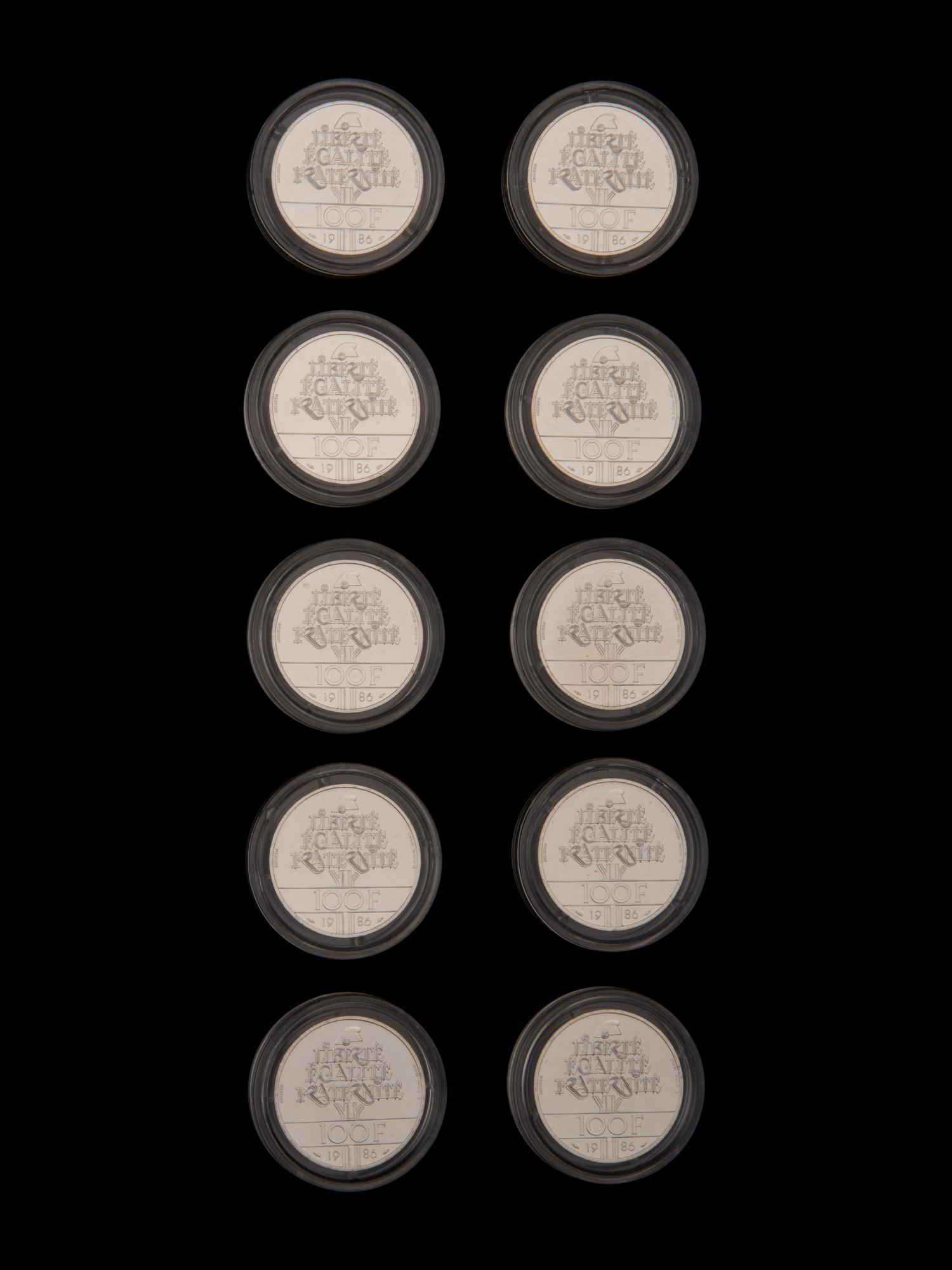 A Set of Ten French Issued 1986 Statue of Liberty-Centennial 100 Franc Silver Coins