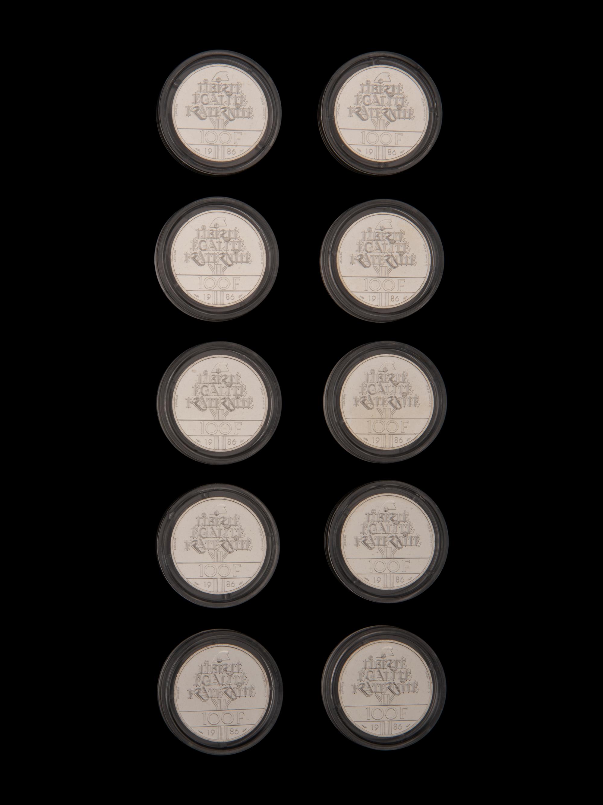 A Set of Ten French Issued 1986 Statue of Liberty-Centennial 100 Franc Silver Coins