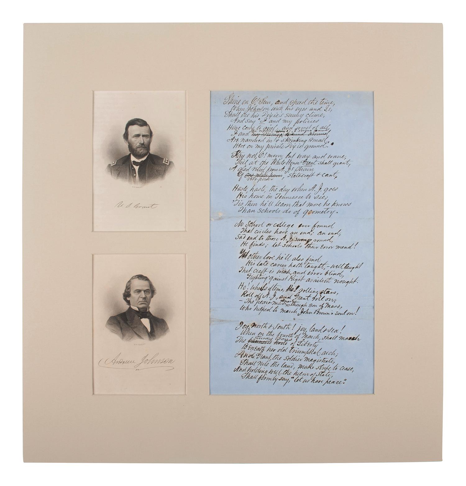JOHNSON, Andrew (1808-1875). A group of pamphlets and ephemera related to the presidency and impeachment of Andrew Johnson, comprising: