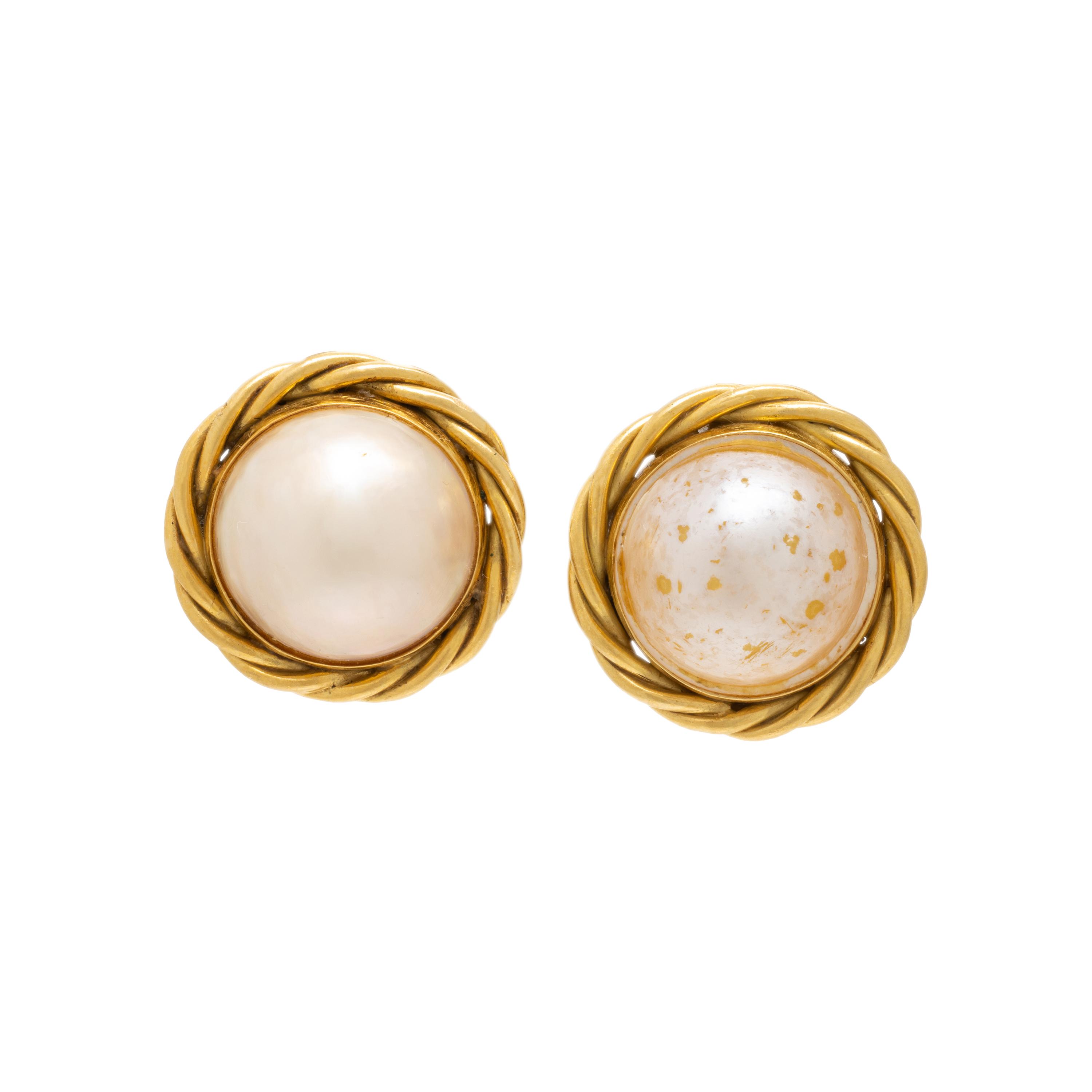 Yellow Gold and Simulant Mabé Pearl Earrings