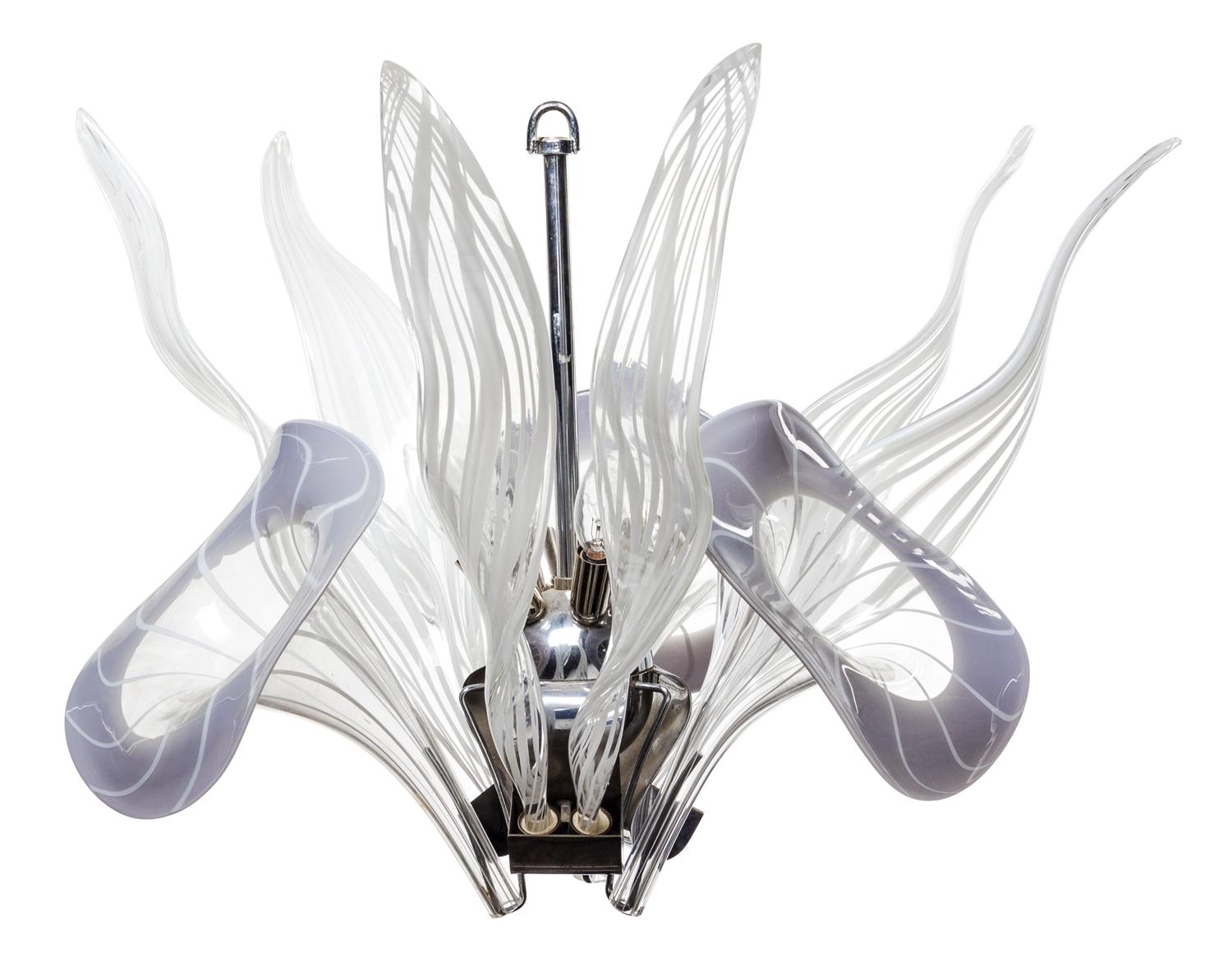 A Murano Glass Six-Light Chandelier Length of base 20 inches.