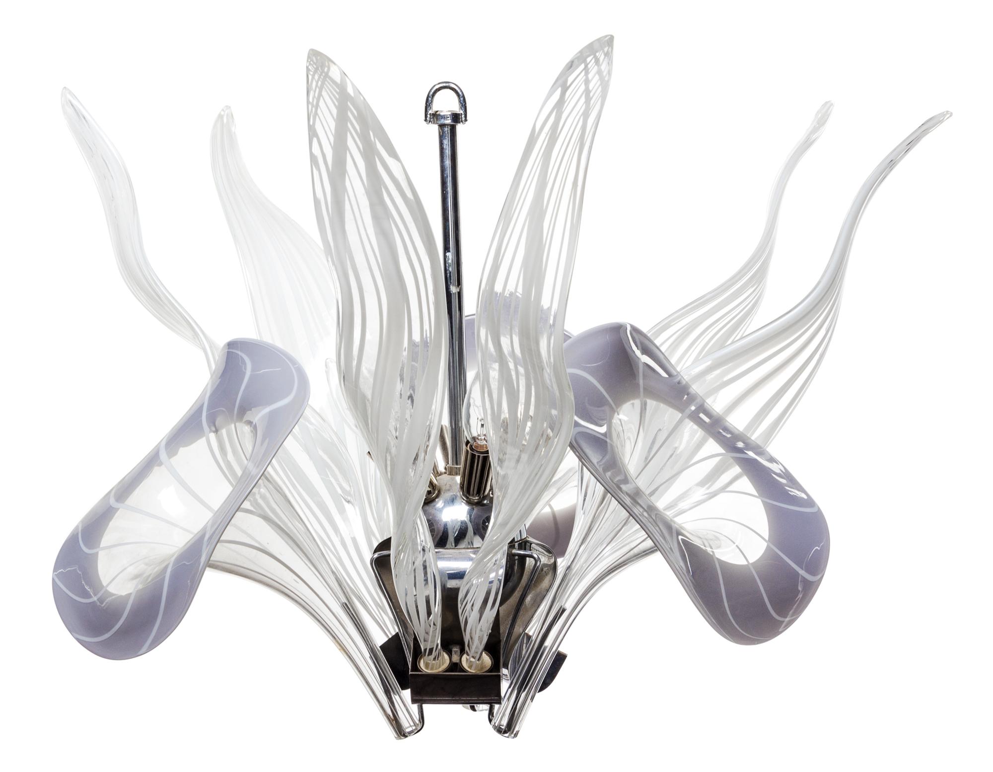 A Murano Glass Six-Light Chandelier Length of base 20 inches.