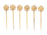 A Set of Six Russian Silver-Gilt Skewers