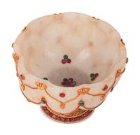 A Tibetan Style Gilt Filigree, Ruby and Emerald Mounted Rock Crystal Bowl