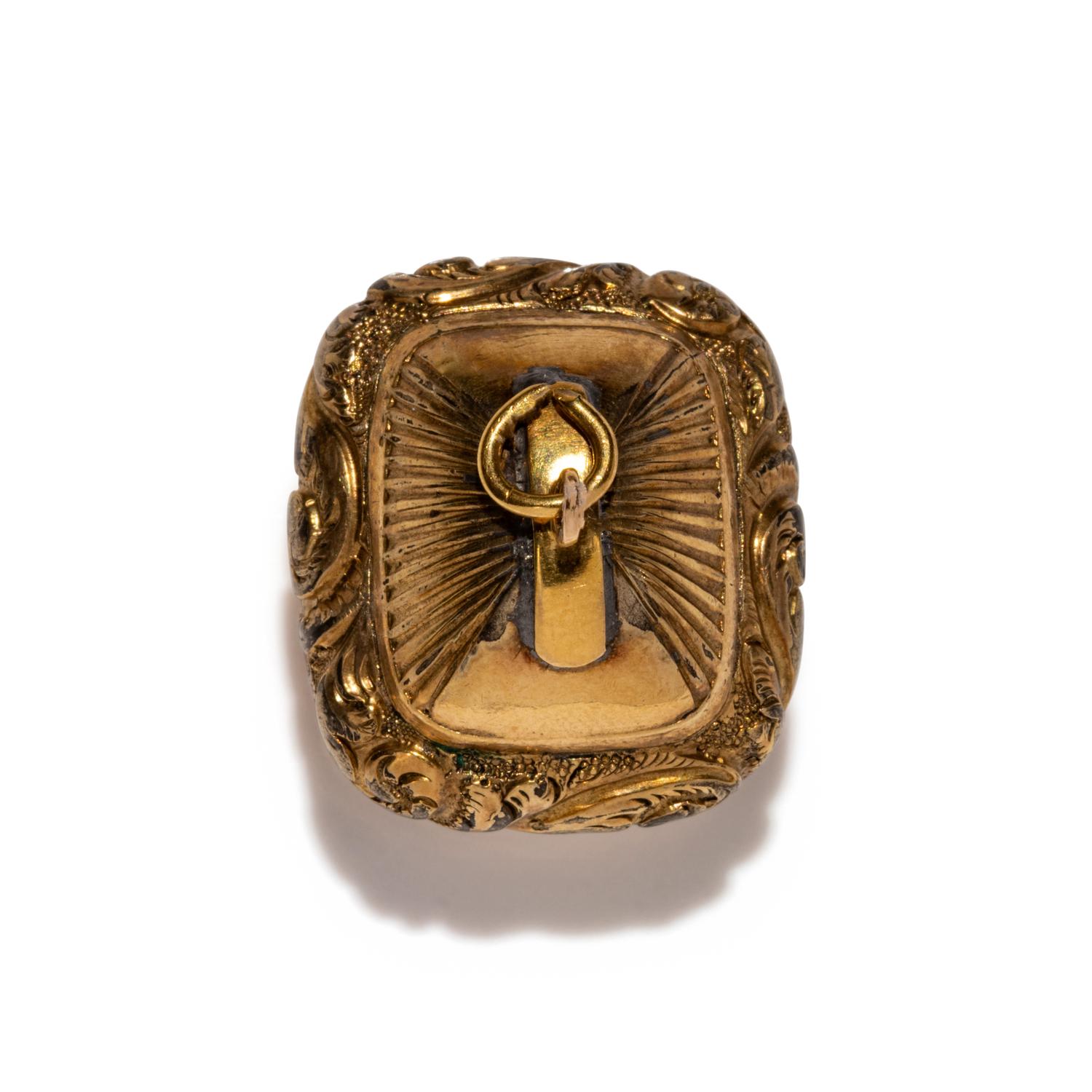 A Neoclassical Gold and Glass Paste Gilt-Seal Fob with Eros Crowing Mars and Venus