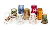 Nine Glass Thimbles Height of tallest 1 1/8 inches.