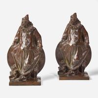 Charles Henry Humphriss (American, 1867-1934) Pair of Pierrot or Harlequin Bookends, Roman Bronze Works (founded 1897), New York, NY, dated, "1912"