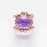 A 14K Yellow Gold, Amethyst, and Diamond Ring