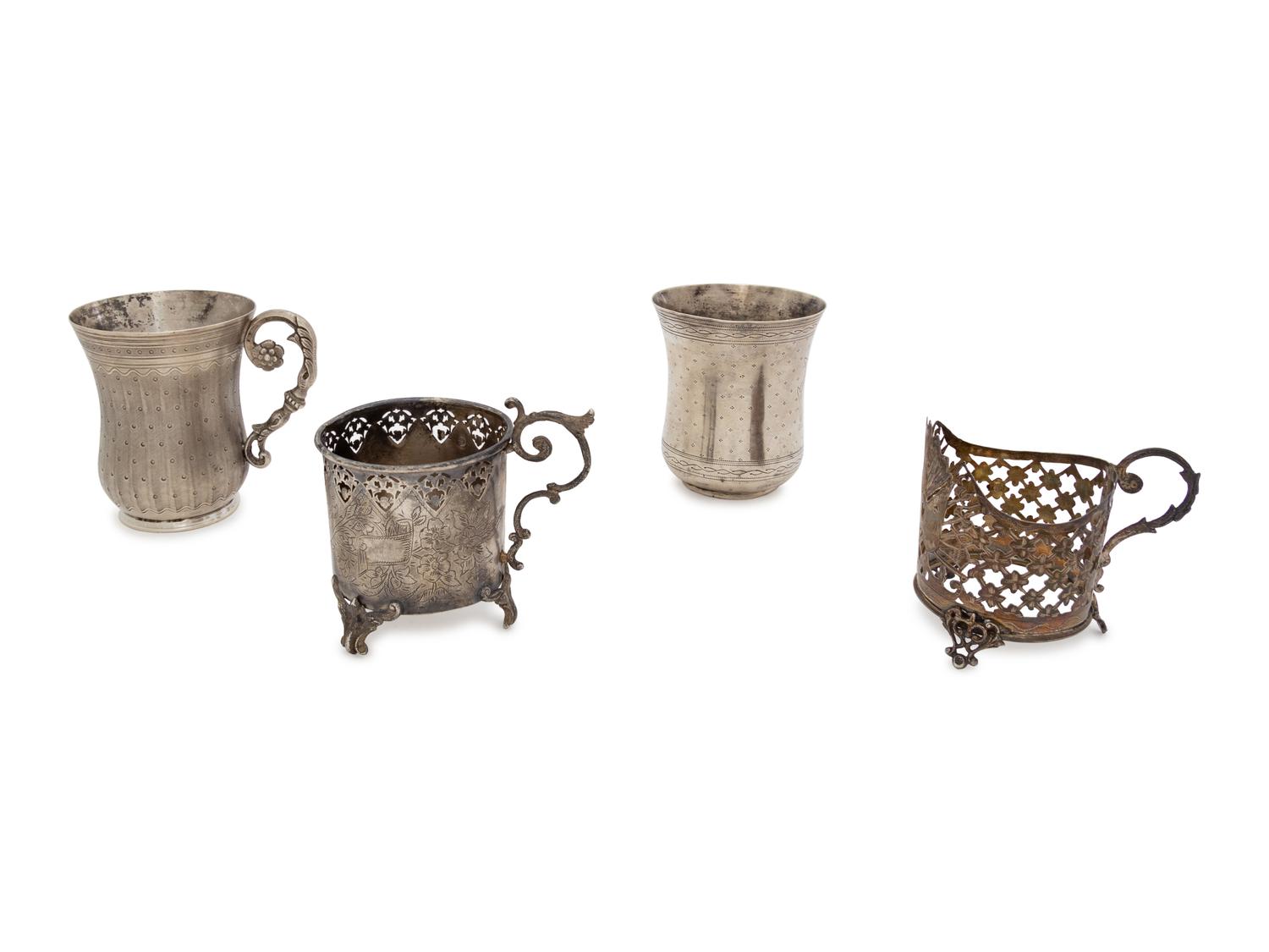 Ten Ottoman Silver Tea Liners and Teacups