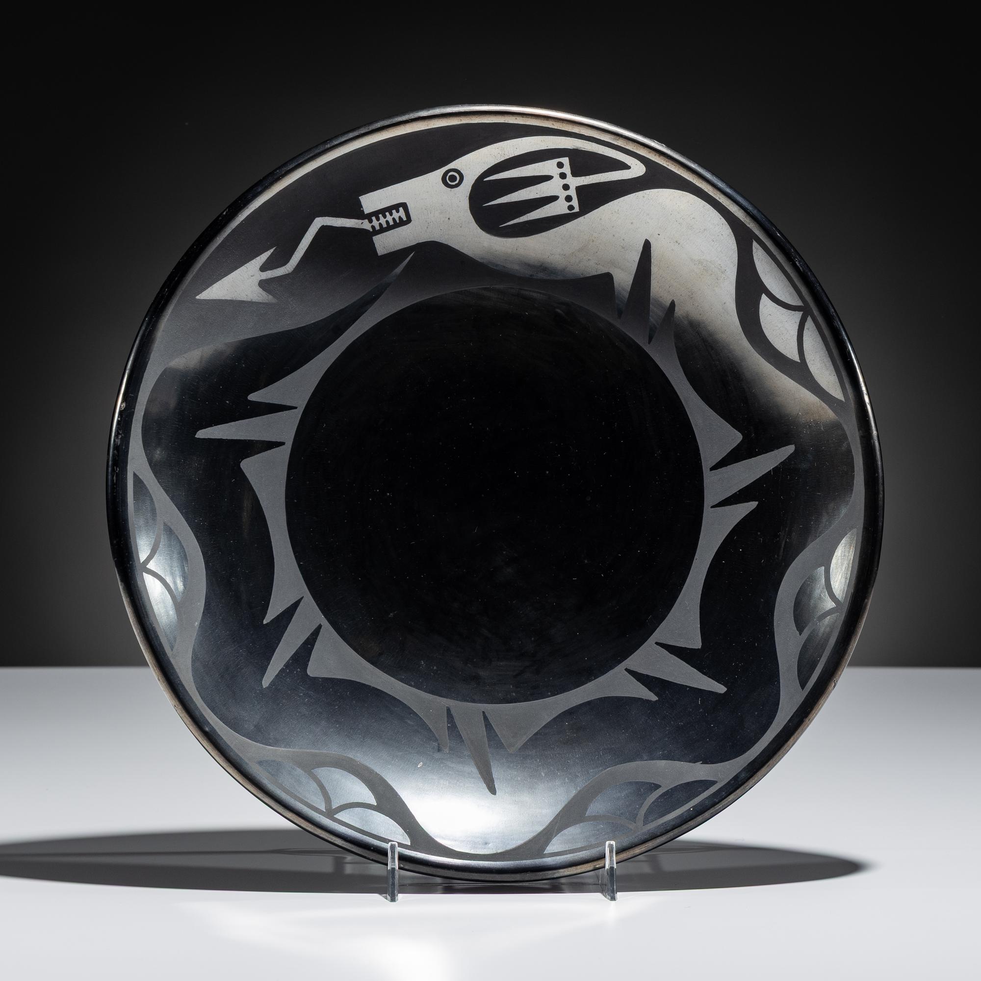 Blackware Pottery Plate, with Avanyu June 1966