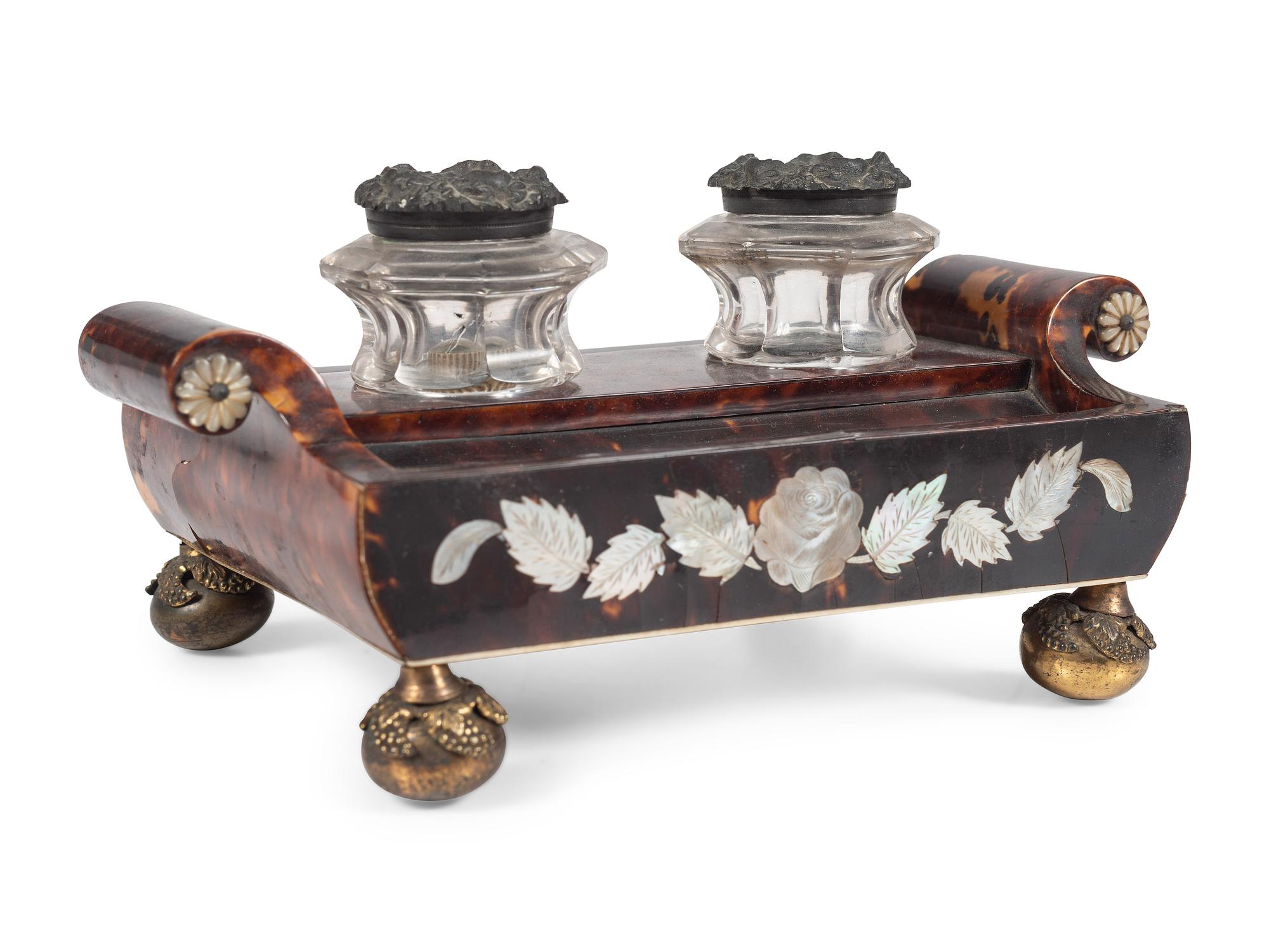 A Regency Tortoiseshell and Mother of Pearl Inkstand