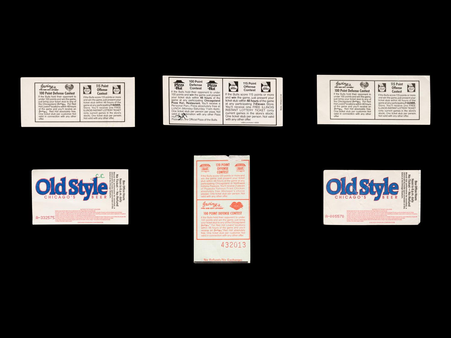 A Group of Six 1980s-90 Michael Jordan Chicago Bulls Ticket Stubs,