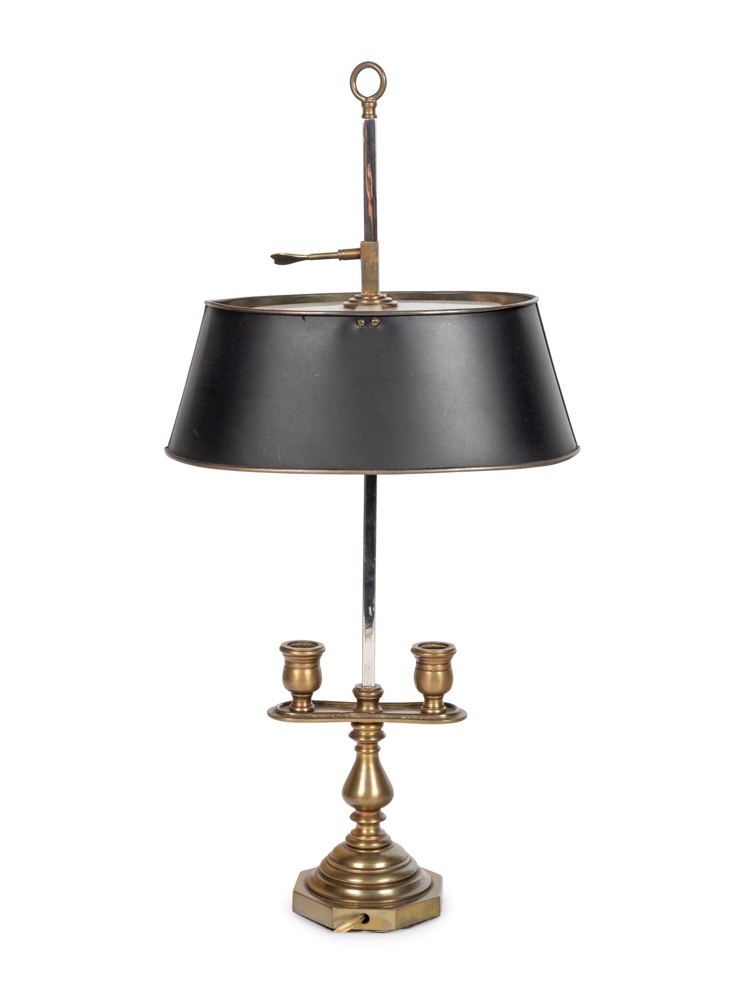 A French Brass and Tôle Two-Light Bouillotte Lamp