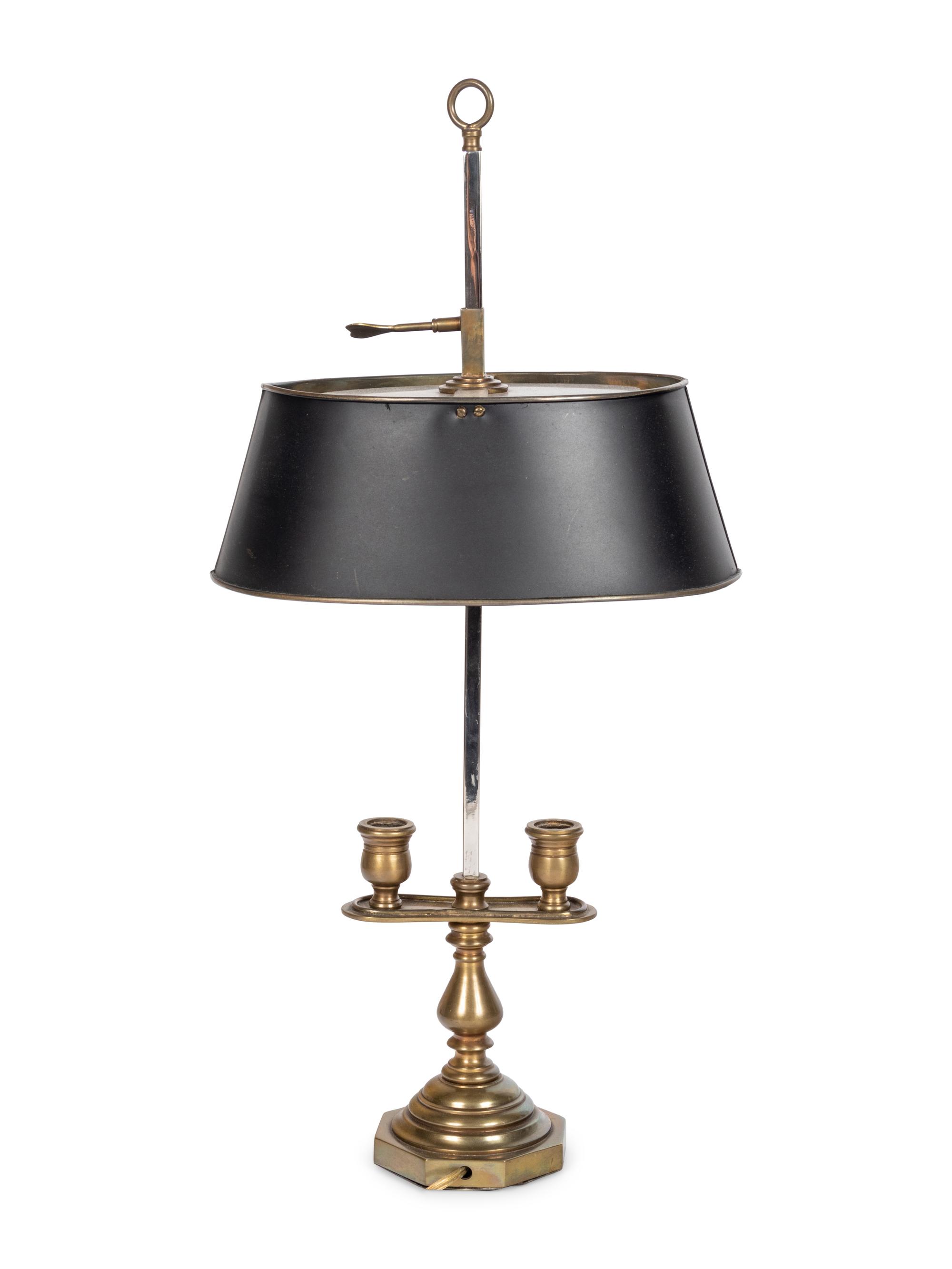 A French Brass and Tôle Two-Light Bouillotte Lamp