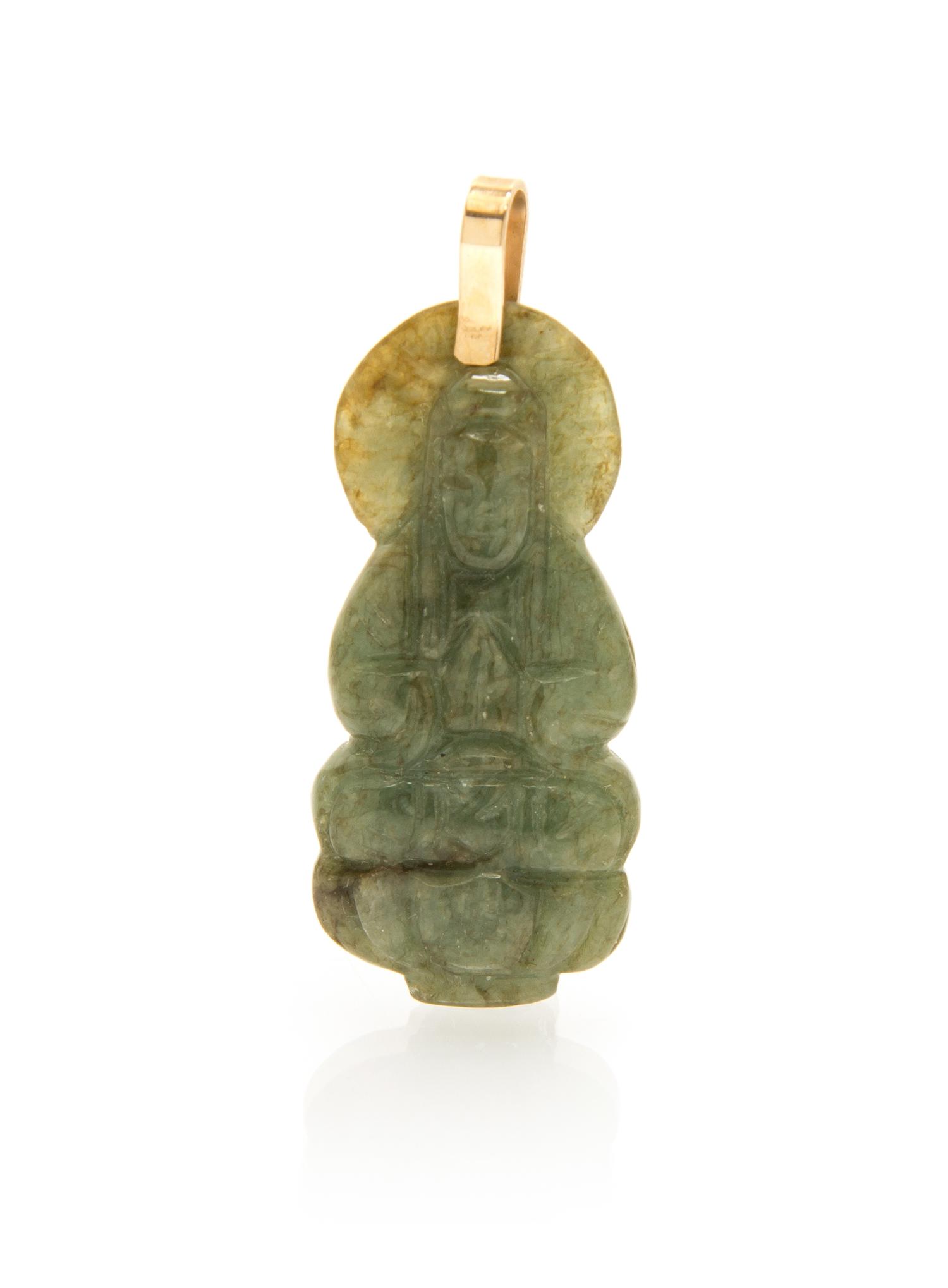 An 18 Karat Yellow Gold and Jade Pendant,