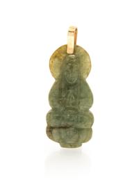 An 18 Karat Yellow Gold and Jade Pendant,