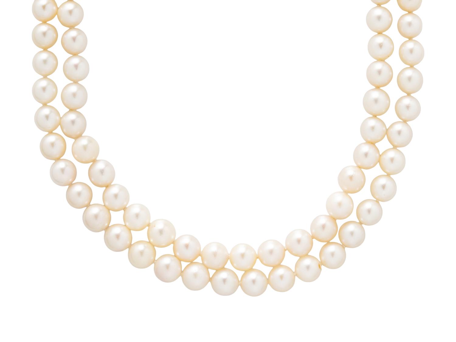 DOUBLE STRAND CULTURED PEARL AND DIAMOND NECKLACE