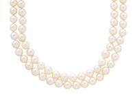 DOUBLE STRAND CULTURED PEARL AND DIAMOND NECKLACE