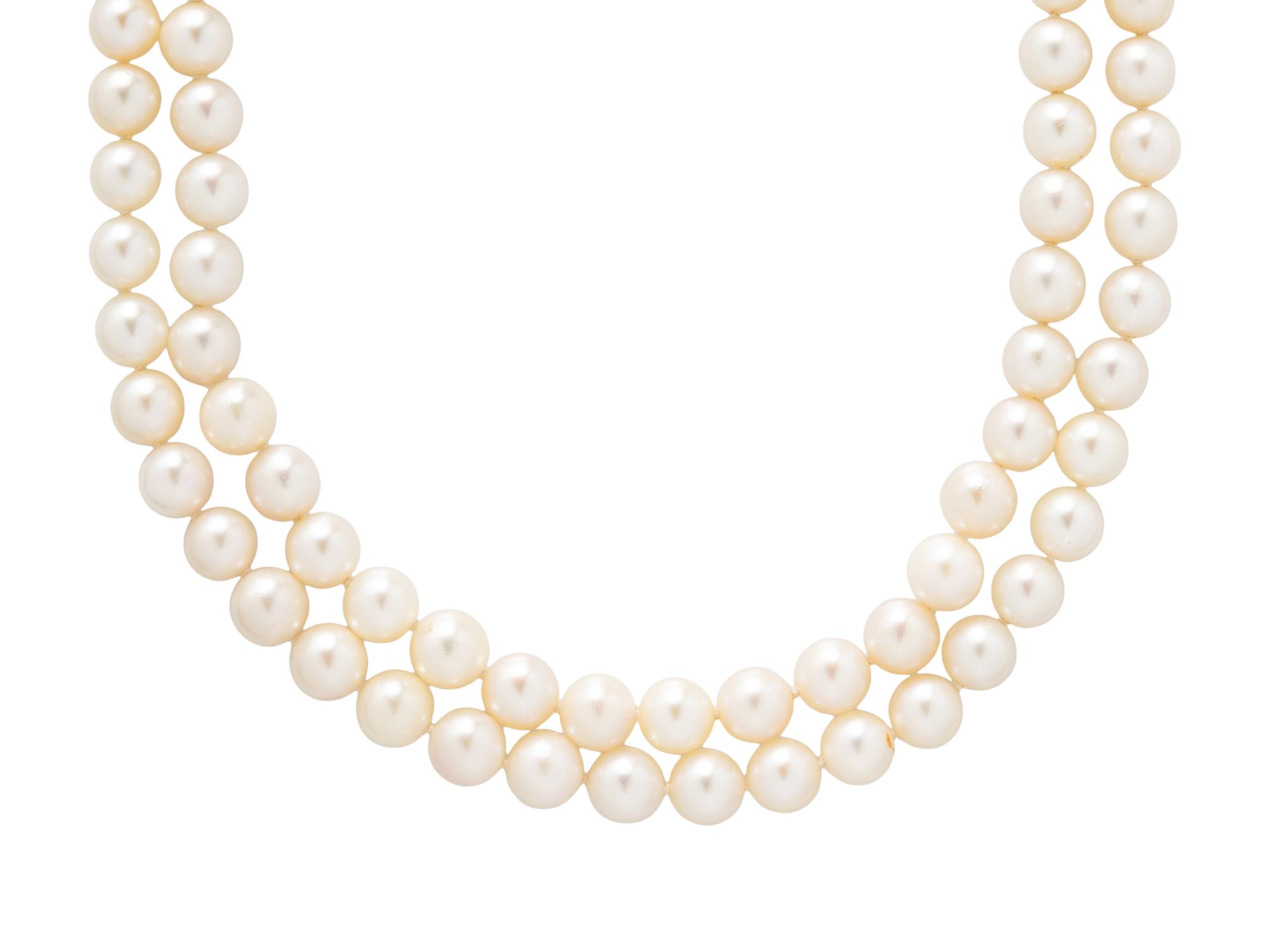 DOUBLE STRAND CULTURED PEARL AND DIAMOND NECKLACE