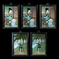 FIve Chinese Reverse Glass Paintings