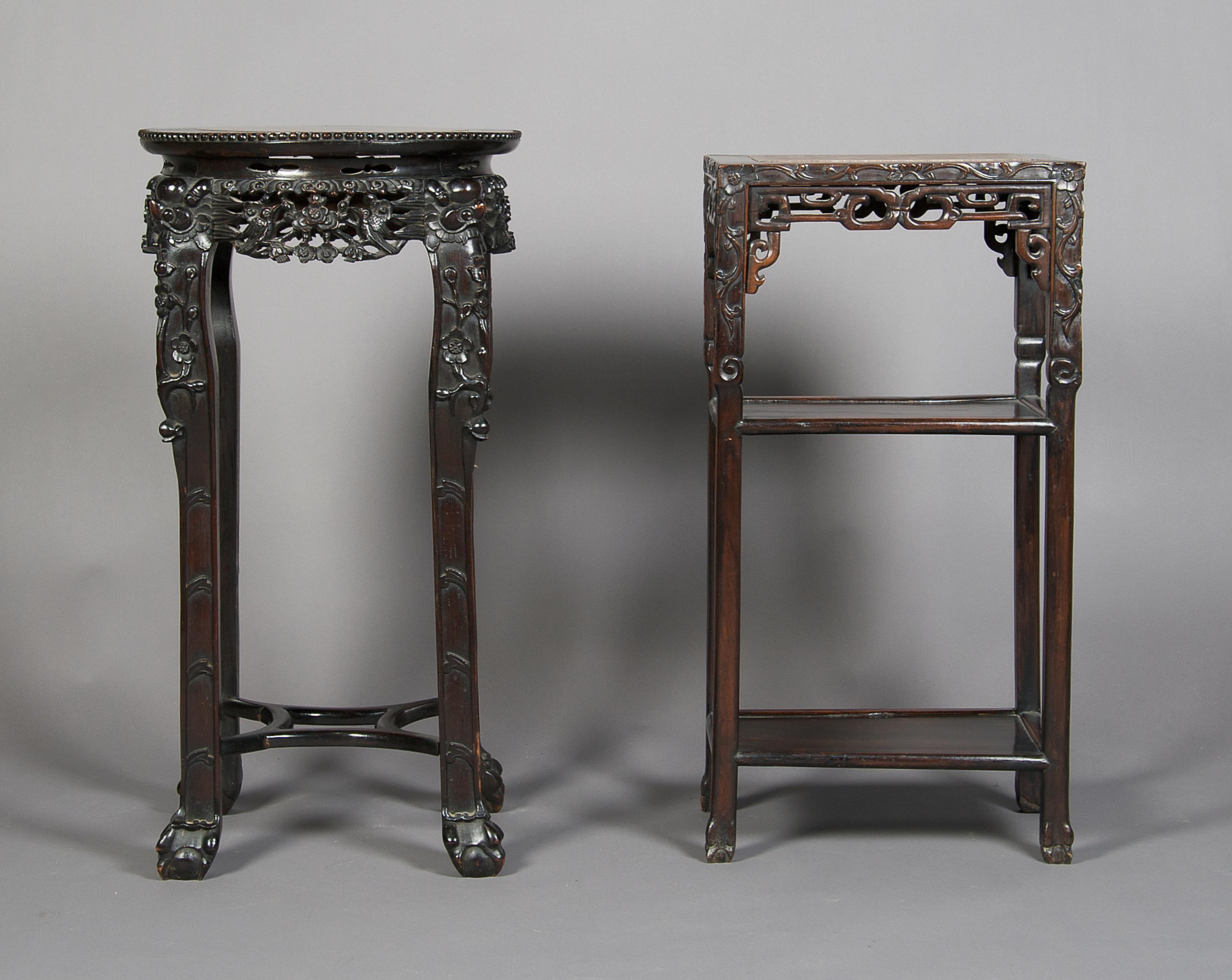 A Group of Two Chinese Hardwood Stands, Height of tallest 32 1/2 inches.