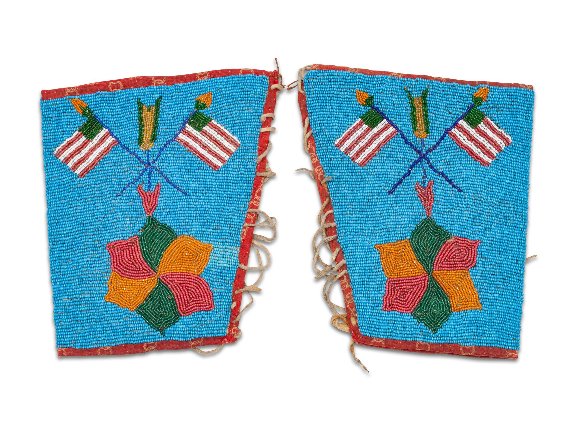 Sioux Beaded Hide Cuffs, With American Flags