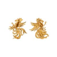 PAIR OF YELLOW GOLD AND RUBY ROOSTER BROOCHES