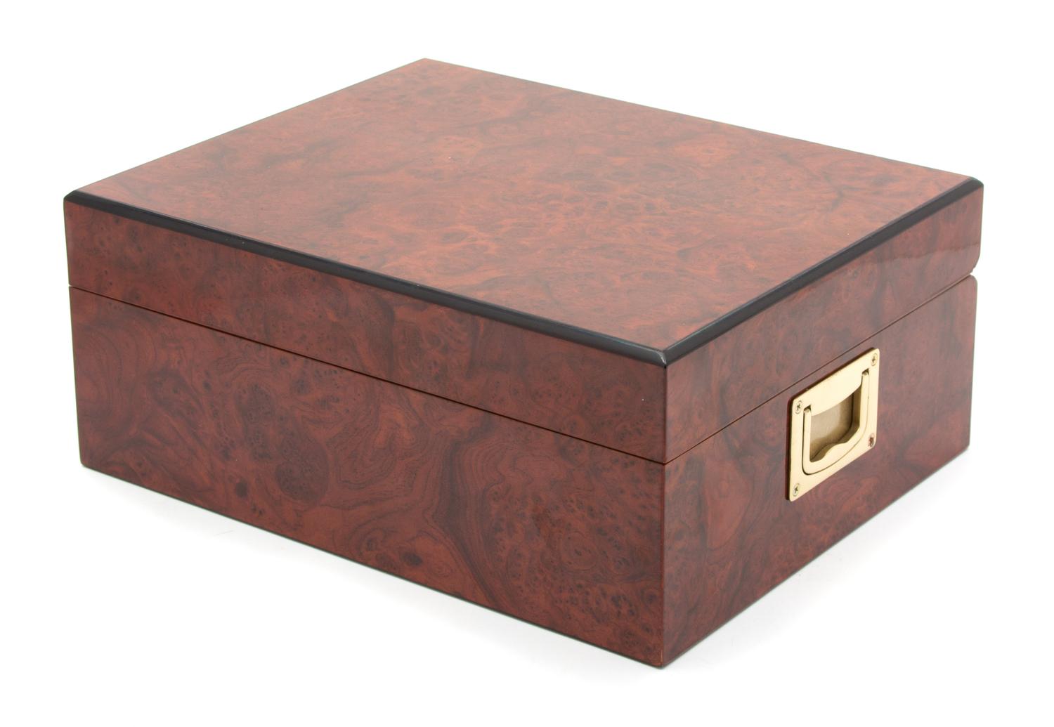 Three Wood Humidors Height of largest 5 1/4 x width 12 1/8 x depth 9 1/8 inches. — 20TH CENTURY