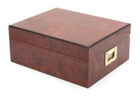 Three Wood Humidors Height of largest 5 1/4 x width 12 1/8 x depth 9 1/8 inches. — 20TH CENTURY