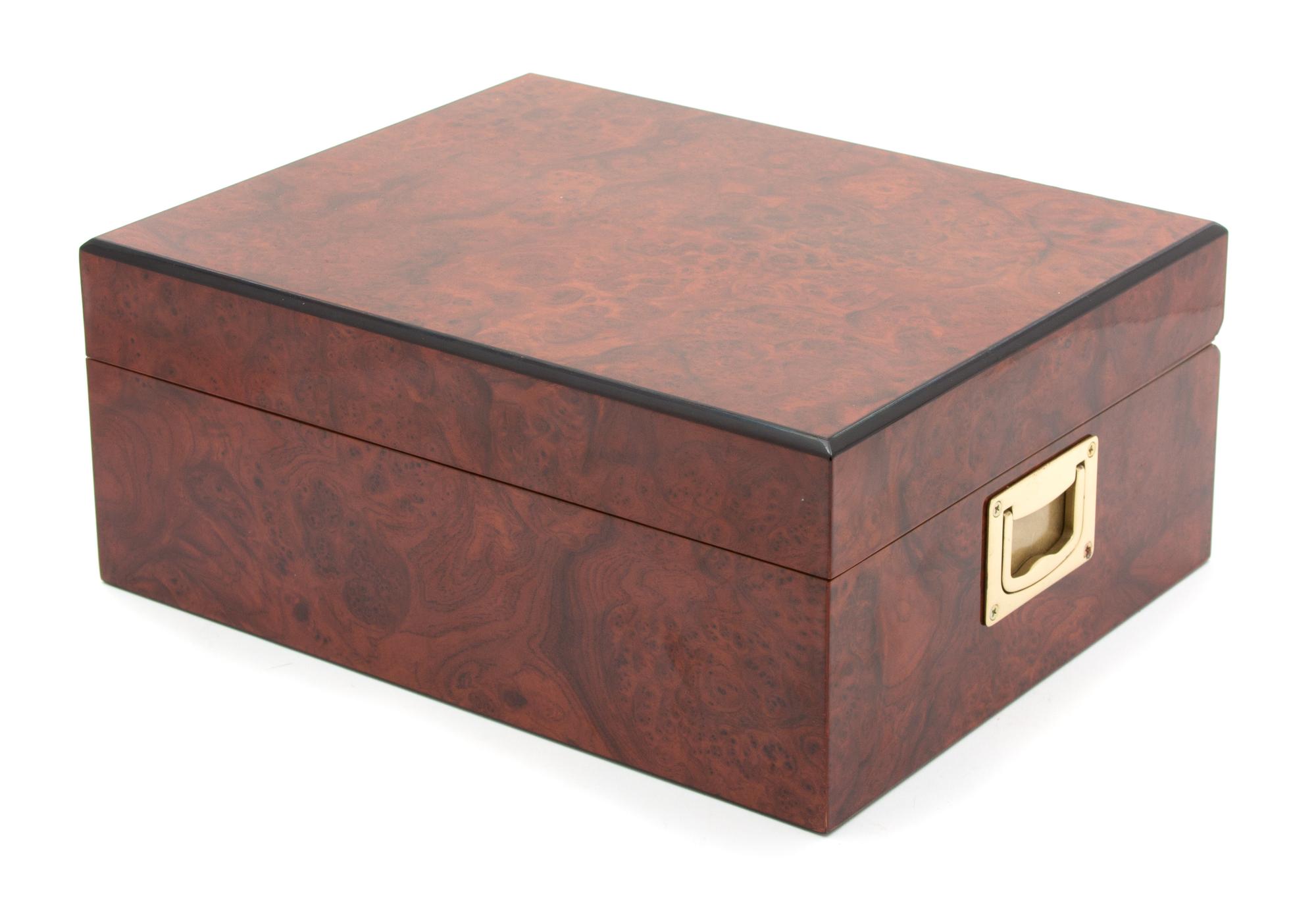 Three Wood Humidors Height of largest 5 1/4 x width 12 1/8 x depth 9 1/8 inches. — 20TH CENTURY