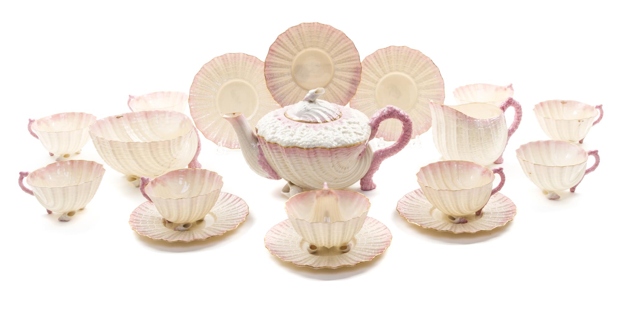 A Belleek Neptune Tea Service Height of teapot 5 inches. — 1891-1926
