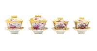 Two Pairs of Chinese Famille Rose Yellow Ground Teabowls