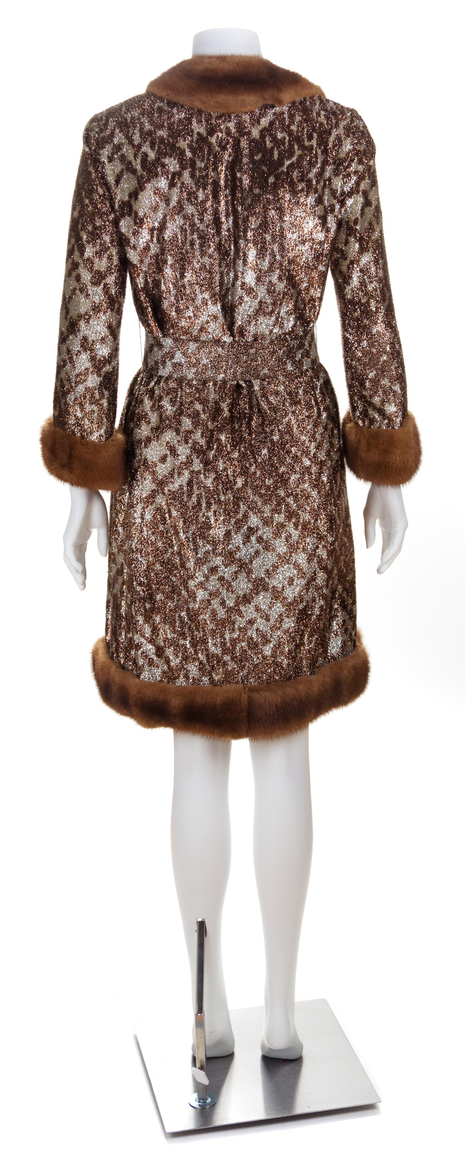 A Bill Blass Metallic Coat with Sable Trim, Coat size 6; Belt: 26.5"- 28.25" x 2.25".