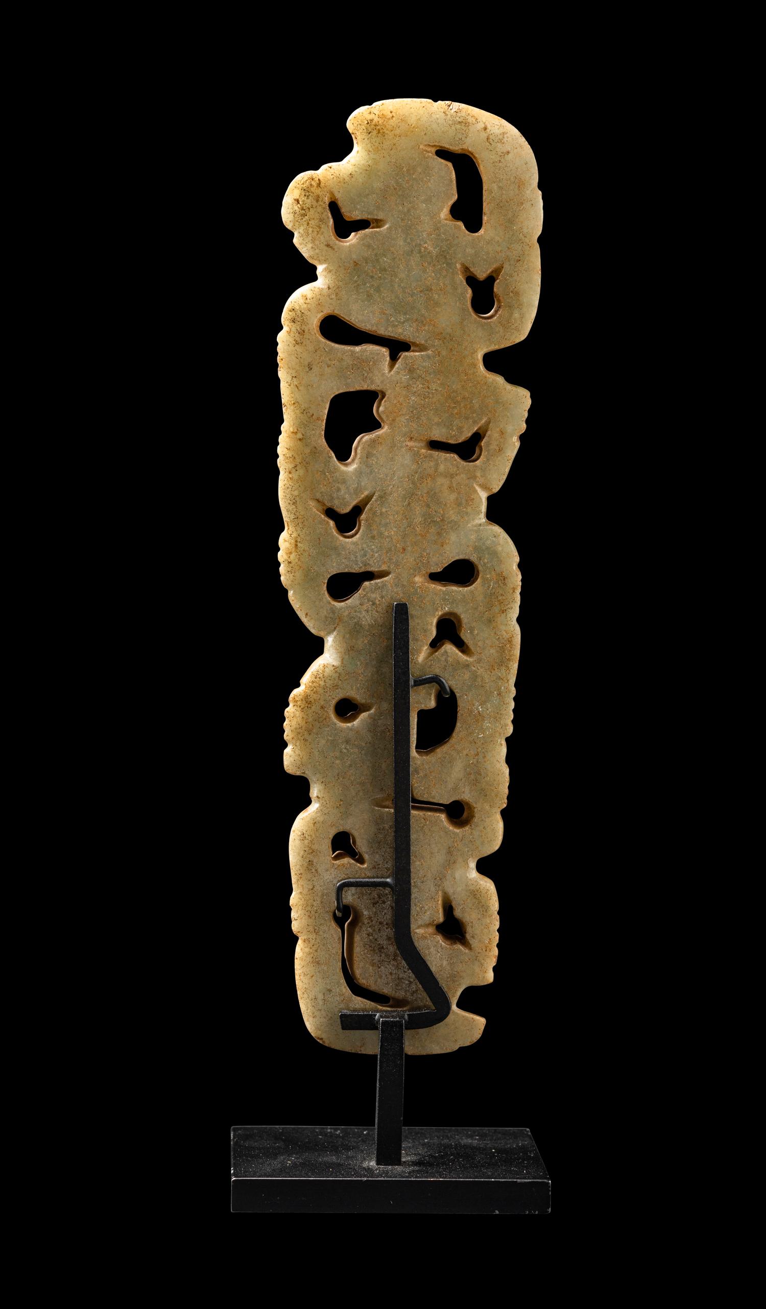 A Costa Rican White-Jade Snake and Monkey Pendant
