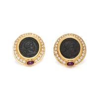 COIN, DIAMOND AND RUBY EARCLIPS