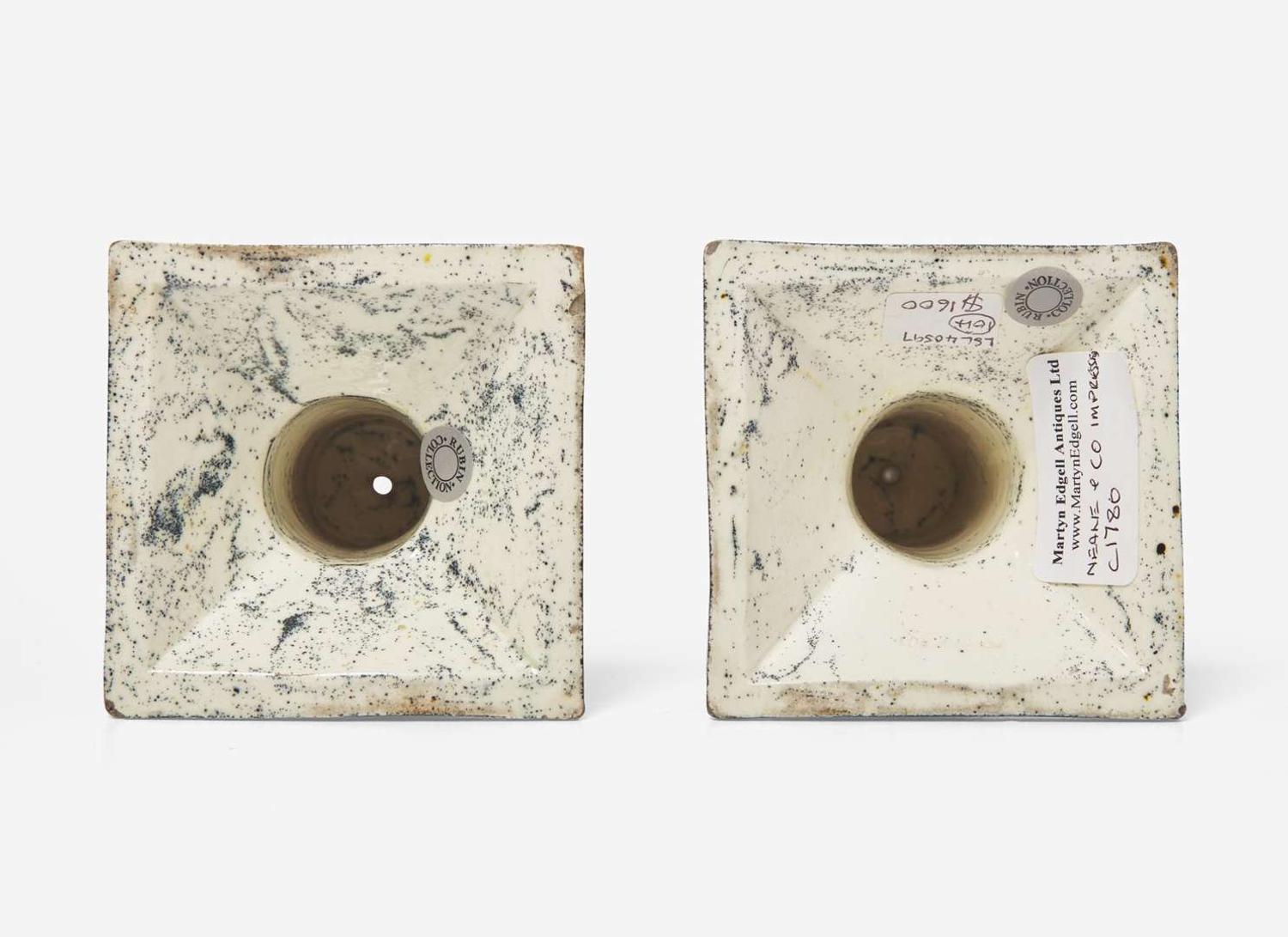 A Pair of Neale & Co. Variegated Ware Candlesticks, UK, 1780s
