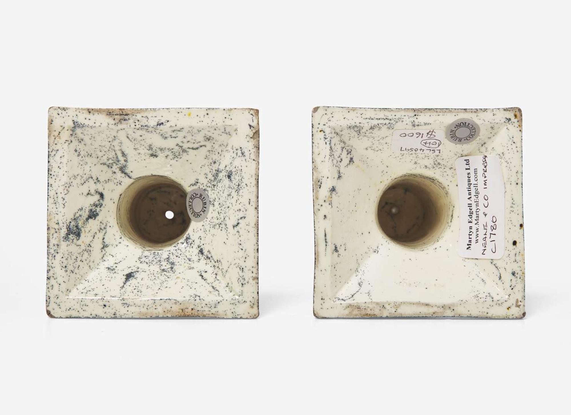 A Pair of Neale & Co. Variegated Ware Candlesticks, UK, 1780s