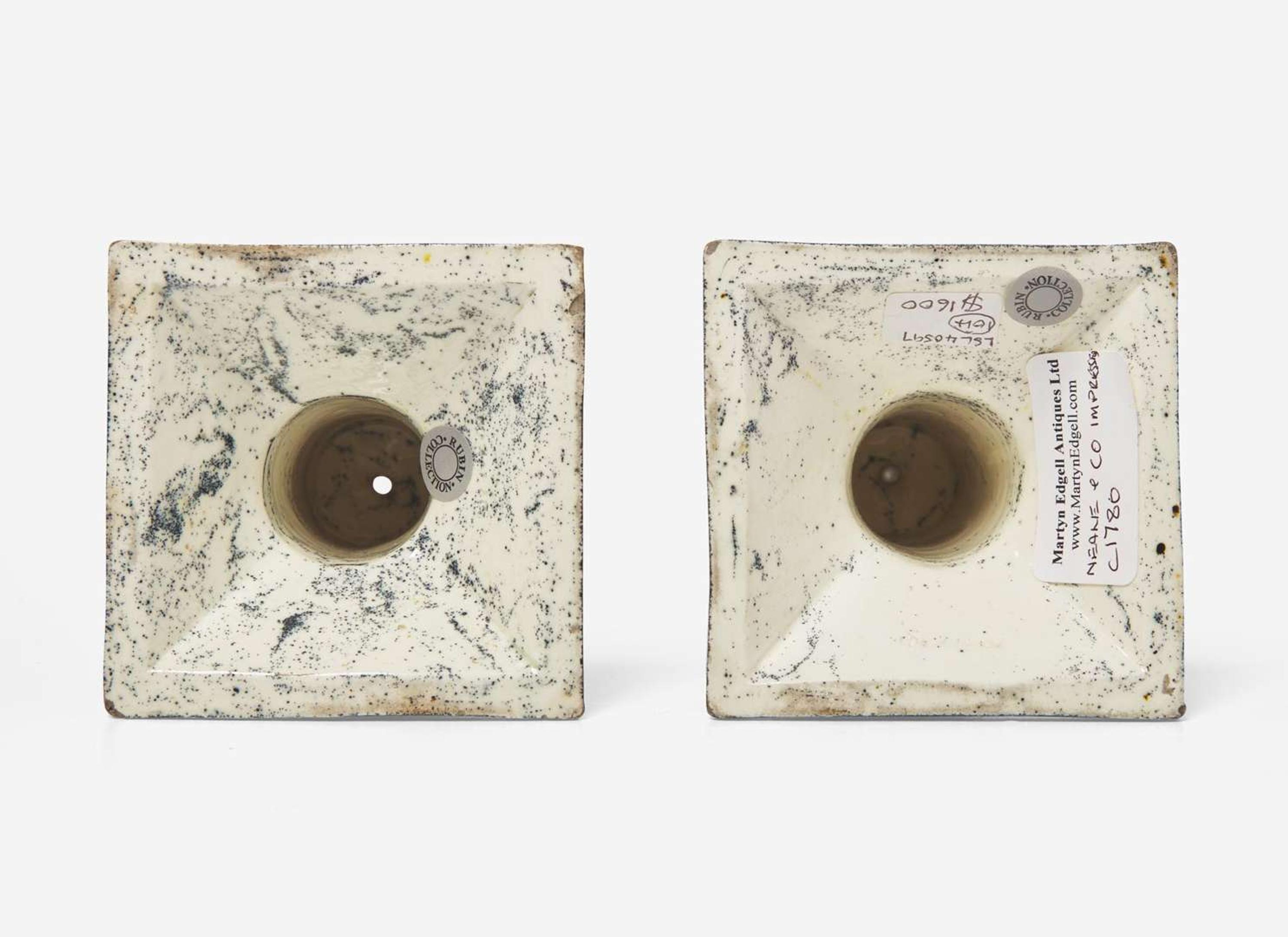 A Pair of Neale & Co. Variegated Ware Candlesticks, UK, 1780s