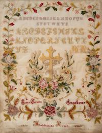 A French Needlework Embroidered Floral Panel