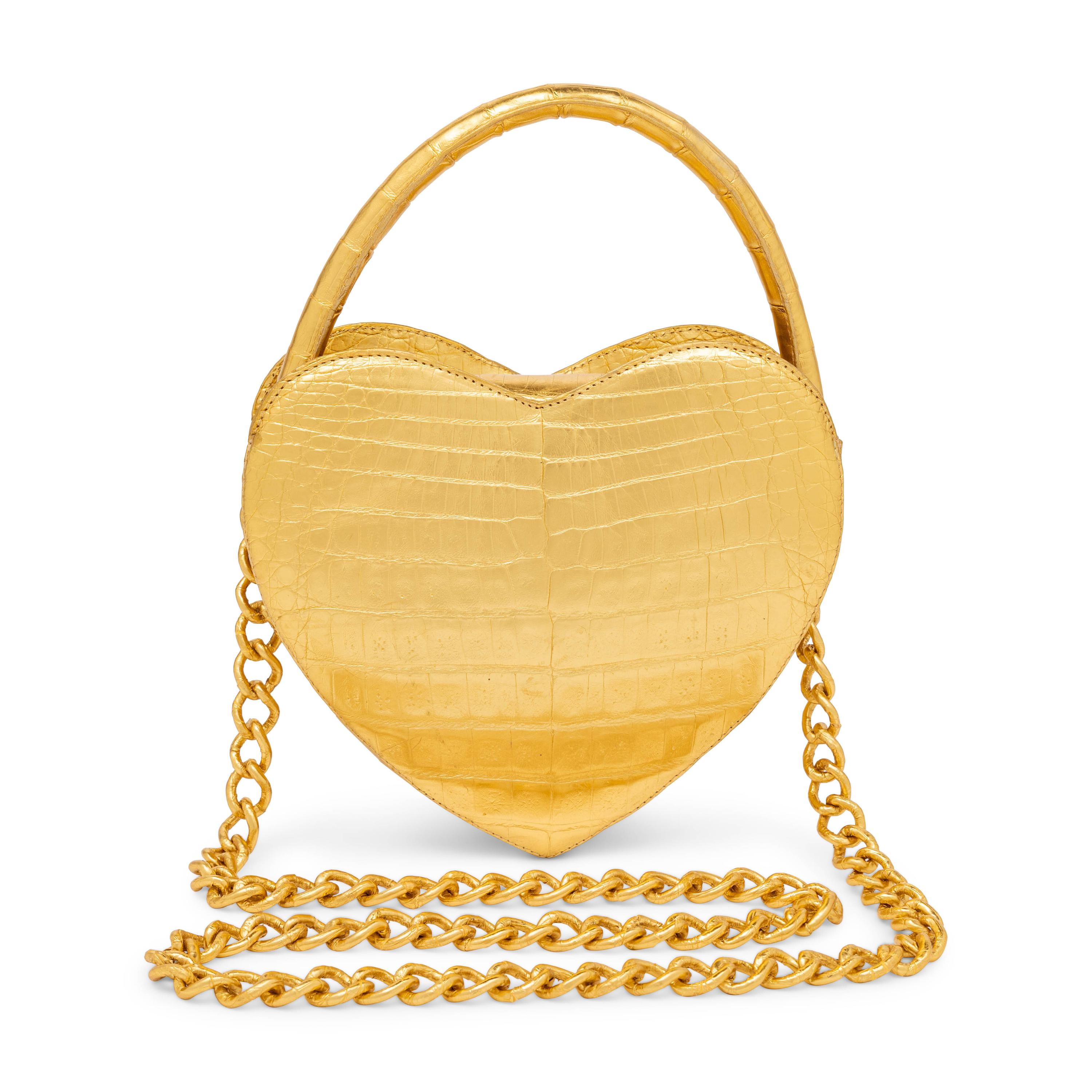 Nancy Gonzalez, Heart Bag in Gold Crocodile