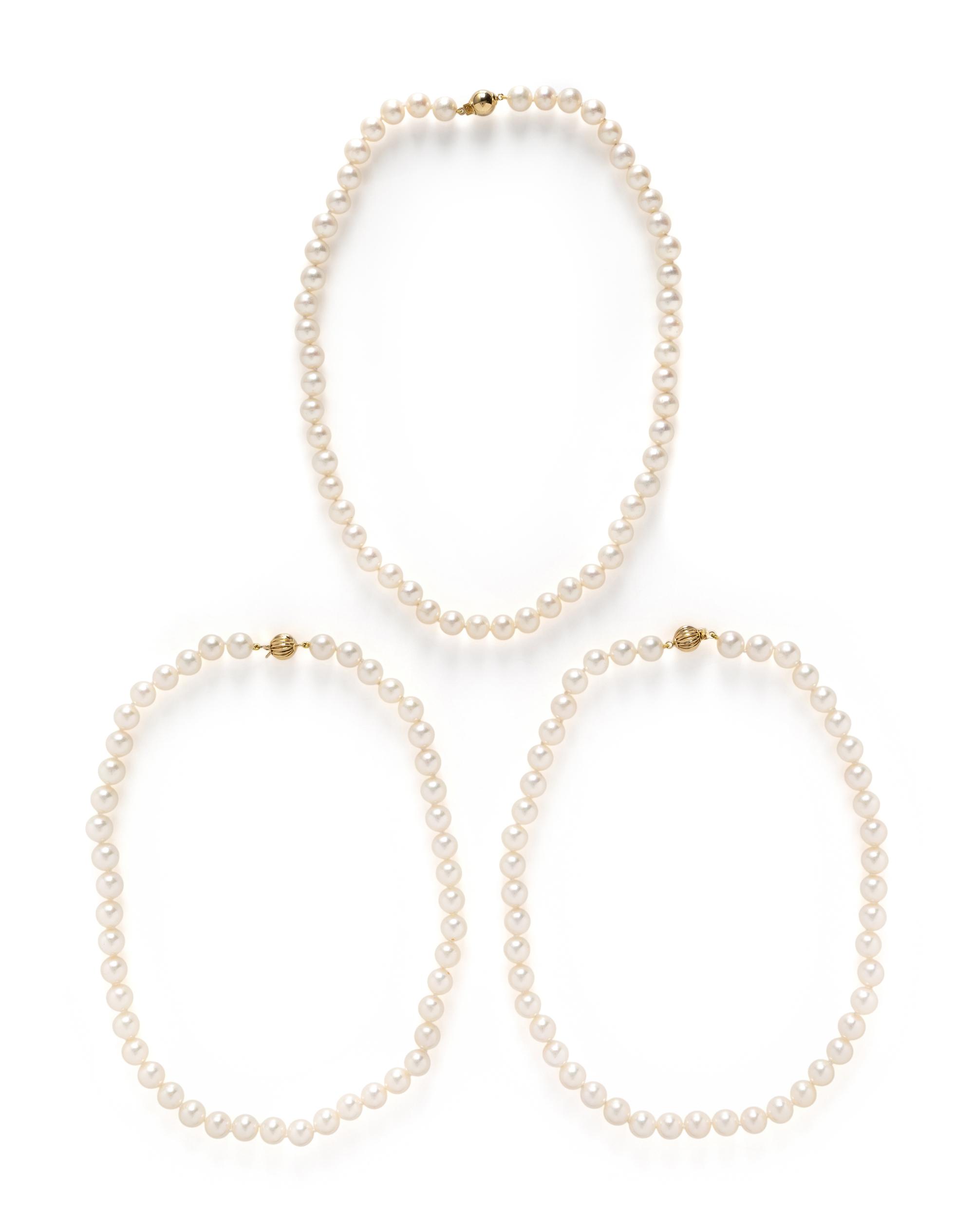 THREE CULTURED PEARL NECKLACES