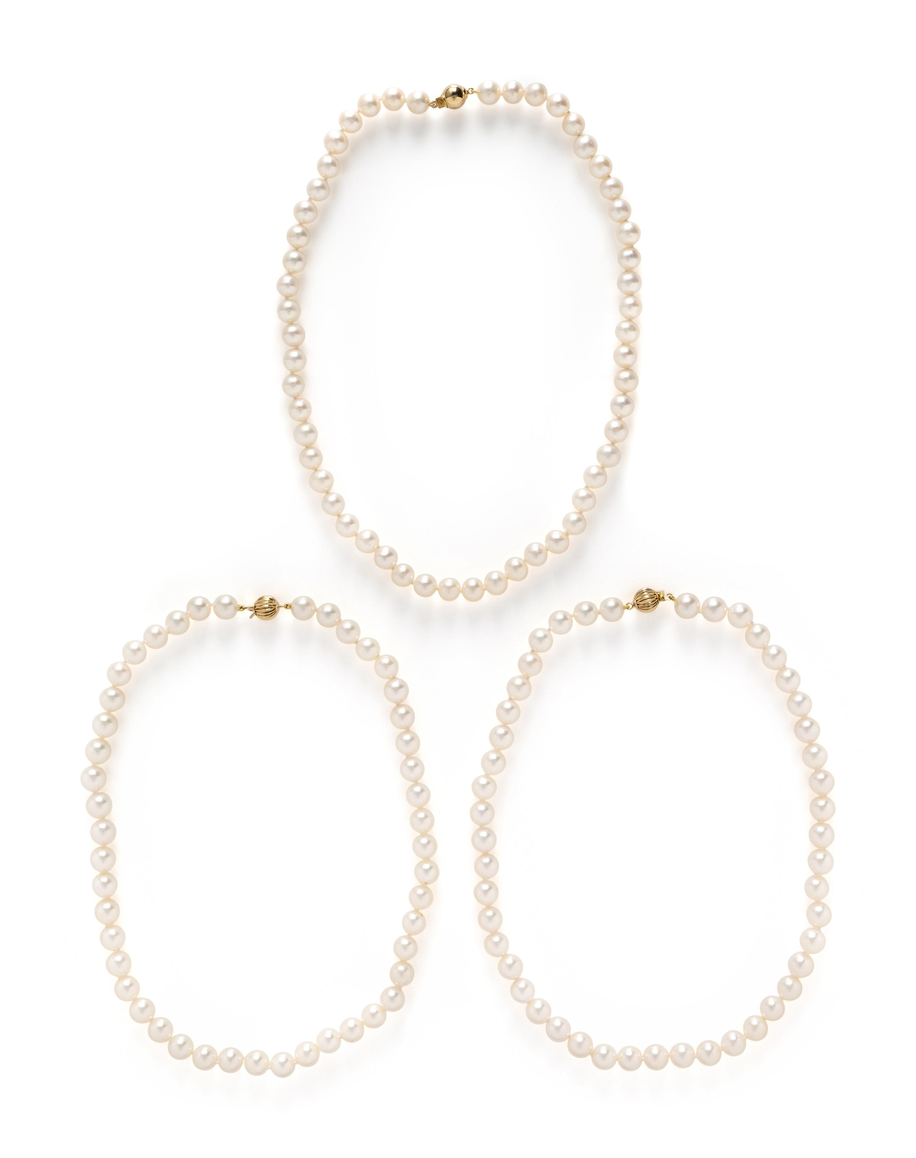 THREE CULTURED PEARL NECKLACES