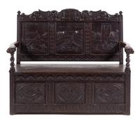 An English Oak Settle Height 44 1/2 x width 50 x depth 23 inches. — CIRCA 1900