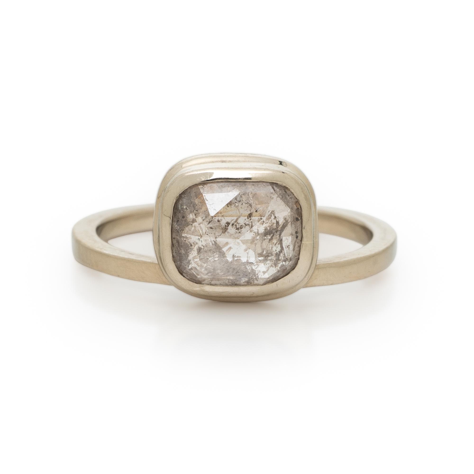 ROSE CUT DIAMOND AND WHITE GOLD RING