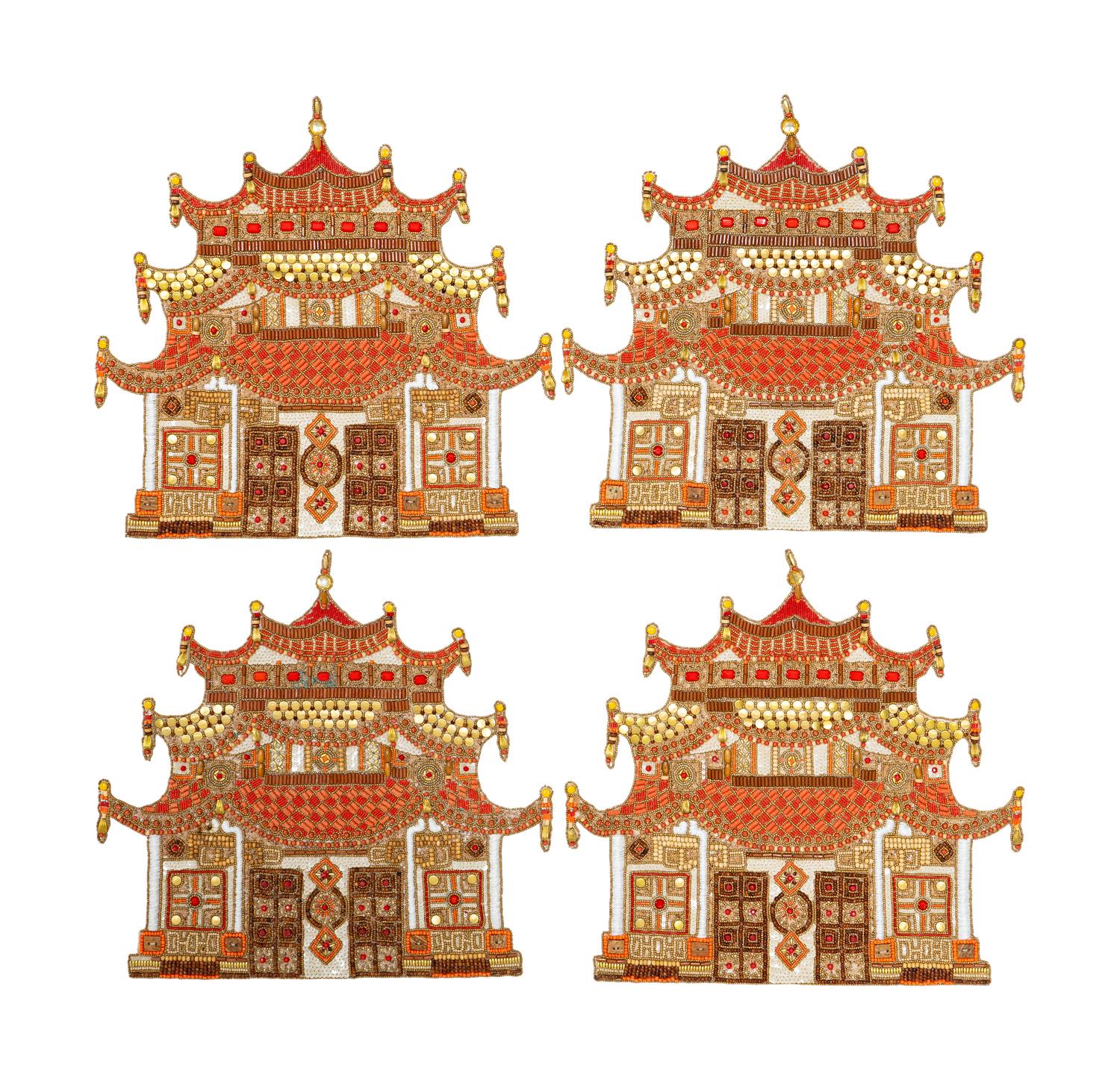 A Set of Four Kim Seybert Beaded Pagoda Placemats