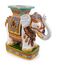 An Asian Glazed Ceramic Elephant-form Garden Stool/Side Table — 20TH CENTURY