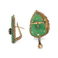JADE AND DIAMOND EARCLIPS