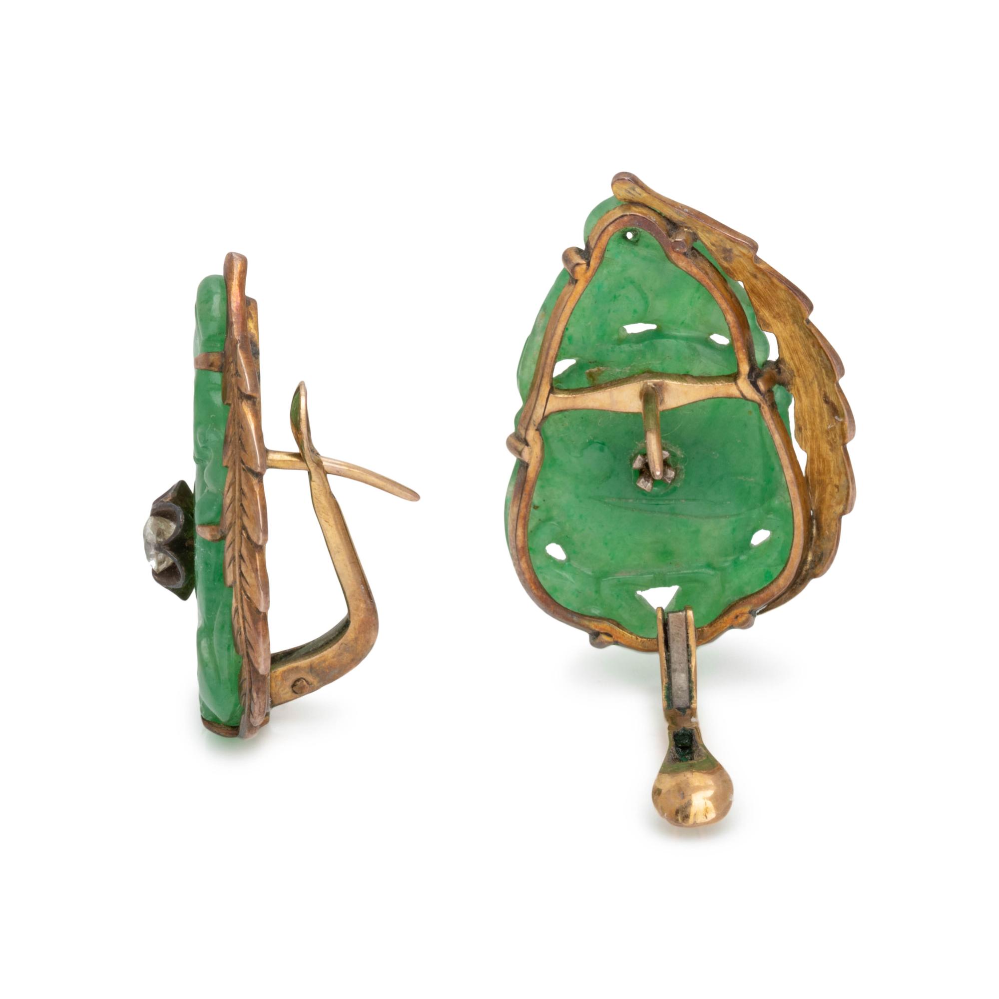 JADE AND DIAMOND EARCLIPS