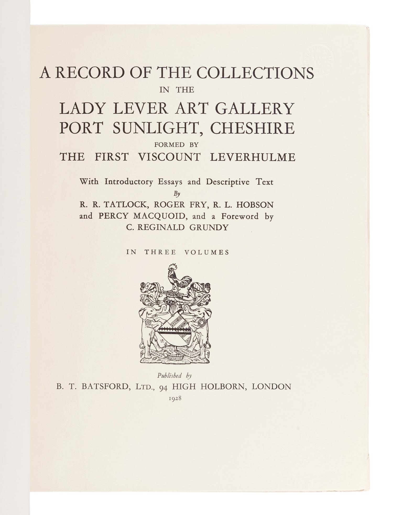[FURNITURE & DECORATIVE ARTS]. TATLOCK, R. R. and Roger FRY, R. L. HOBSON, and Percy MACQUOID.