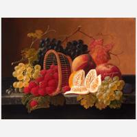 Severin Roesen (American, 1815–1872) Still Life with Fruit and Overturned Basket on a Marble Ledge